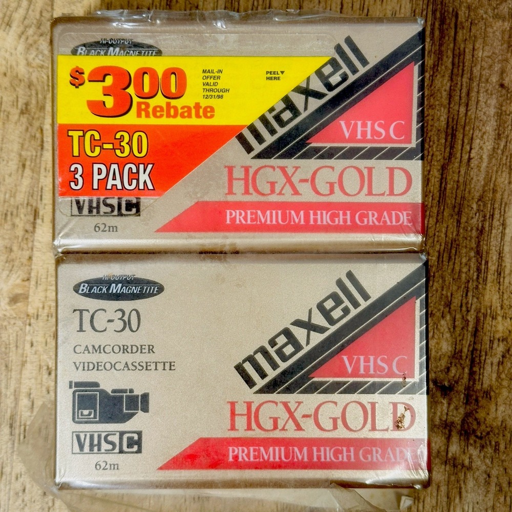 SEALED Maxell TC-30 Premium High Grade VHS-C HGX-Gold Cassette Tapes Set‎ of 2